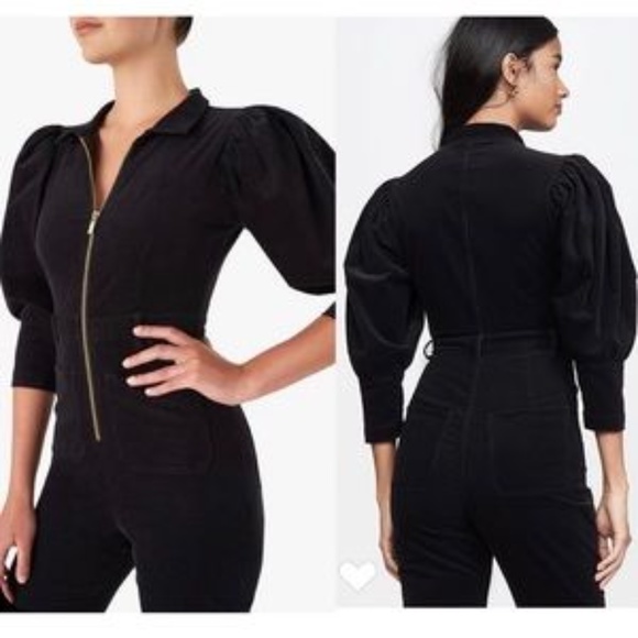 WeWoreWhat Corduroy Puff Sleeve Flare Jumpsuit, XS - Picture 5 of 11